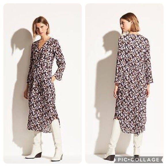 NWT Vince “Esme” Micro Painted Floral Twist Midi Dress - Picture 1 of 8